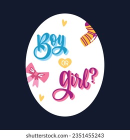 gender reveal party. Boy or girl reveal party. gender party. boy or girl. blue and pink color. balloons. celebration. Baby's gender reveal party. Vector Illustration. label, sticker, Invitation Card.