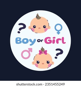 gender reveal party. Boy or girl reveal party. gender party. boy or girl. blue and pink color. balloons. celebration. Baby's gender reveal party. Vector Illustration. label, sticker, Invitation Card.