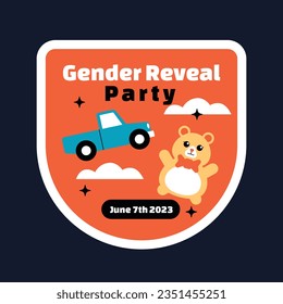 gender reveal party. Boy or girl reveal party. gender party. boy or girl. blue and pink color. balloons. celebration. Baby's gender reveal party. Vector Illustration. label, sticker, Invitation Card.