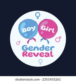 gender reveal party. Boy or girl reveal party. gender party. boy or girl. blue and pink color. balloons. celebration. Baby's gender reveal party. Vector Illustration. label, sticker, Invitation Card.