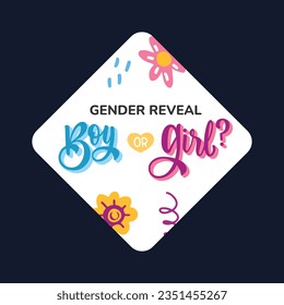 gender reveal party. Boy or girl reveal party. gender party. boy or girl. blue and pink color. balloons. celebration. Baby's gender reveal party. Vector Illustration. label, sticker, Invitation Card.