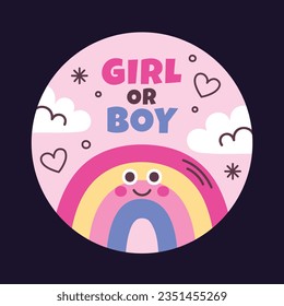 gender reveal party. Boy or girl reveal party. gender party. boy or girl. blue and pink color. balloons. celebration. Baby's gender reveal party. Vector Illustration. label, sticker, Invitation Card.