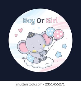 gender reveal party. Boy or girl reveal party. gender party. boy or girl. blue and pink color. balloons. celebration. Baby's gender reveal party. Vector Illustration. label, sticker, Invitation Card.