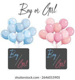 Gender reveal party design with blue and pink balloons It's a girl or boy celebration Cute elements for baby shower or birth event