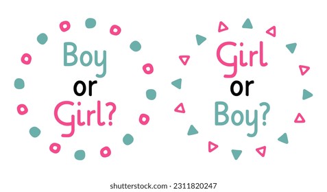 Gender reveal party design. Hand-drawn simple baby shower blue and pink frame. Boy or girl phrase