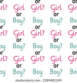 Gender reveal party design. Simple baby shower blue and pink pattern. Boy or girl phrase background