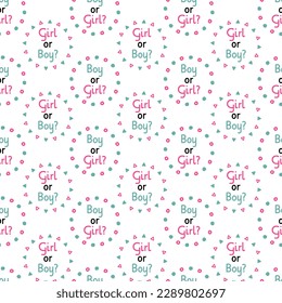 Gender reveal party design. Simple baby shower blue and pink pattern. Boy or girl phrase background