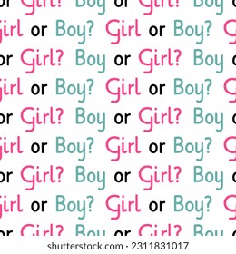 Gender reveal party design. Simple baby shower blue and pink pattern. Boy or girl phrase background