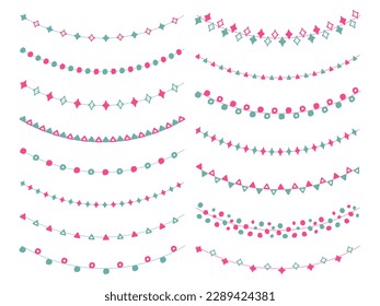 Gender reveal party garland. Hand-drawn simple baby shower blue and pink design