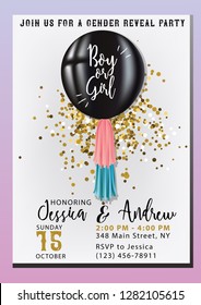 Gender reveal party invitation with balloon. Fully editable and scalable vector EPS file