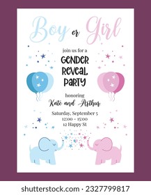 Gender Reveal Party Invitation Design, Boy or Girl Vector Template