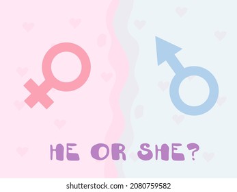 Gender reveal party invitation template. Boy or girl? Baby shower clipart. Blue and pink colors. Gender reveal. Vector illustration Isolated on white background