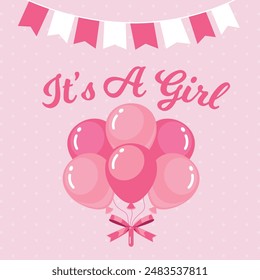 Gender reveal party invitation templates. boy or girl. pink and blue balloons with flowers and ribbons. Banner and poster, background with. vector illustration Cute baby girl and boy.