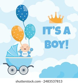 Gender reveal party invitation templates. boy or girl. pink and blue balloons with flowers and ribbons. Banner and poster, background with. vector illustration Cute baby girl and boy.