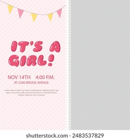 Gender reveal party invitation templates. boy or girl. pink and blue balloons with flowers and ribbons. Banner and poster, background with. vector illustration Cute baby girl and boy.