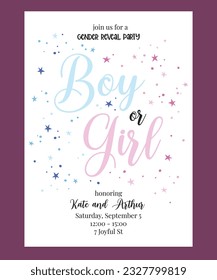 Gender Reveal Party Invitation Vector Design, Boy or Girl Card Template