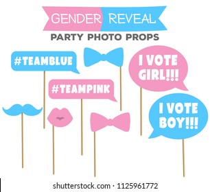 El género revela los accesorios de la cabina de fotos de la fiesta en palos. Teamblue teampink, yo voto las señales. 