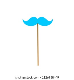 Gender reveal party photo booth prop on stick. Blue moustache.