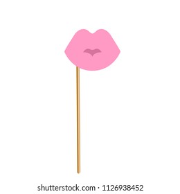 Gender reveal party photo booth prop on stick. Pink lips.