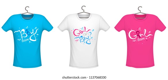 Gender reveal party print design on t-shirt, vector illustration