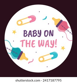 gender reveal party sticker. gender party sticker. boy or girl sticker. blue and pink color. Baby's gender reveal party. Vector Illustration design. Boy or girl reveal party.