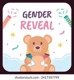 gender reveal party sticker. gender party sticker. boy or girl sticker. blue and pink color. Baby's gender reveal party. Vector Illustration design. Boy or girl reveal party.