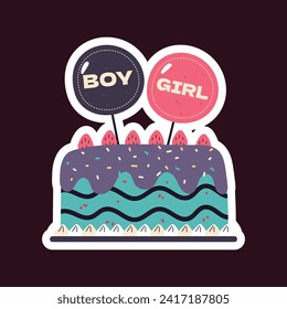 gender reveal party sticker. gender party sticker. boy or girl sticker. blue and pink color. Baby's gender reveal party. Vector Illustration design. Boy or girl reveal party.