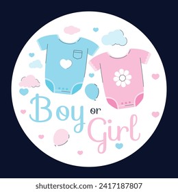 gender reveal party sticker. gender party sticker. boy or girl sticker. blue and pink color. Baby's gender reveal party. Vector Illustration design. Boy or girl reveal party.