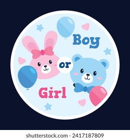 gender reveal party sticker. gender party sticker. boy or girl sticker. blue and pink color. Baby's gender reveal party. Vector Illustration design. Boy or girl reveal party.