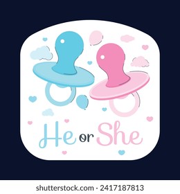 gender reveal party sticker. gender party sticker. boy or girl sticker. blue and pink color. Baby's gender reveal party. Vector Illustration design. Boy or girl reveal party.