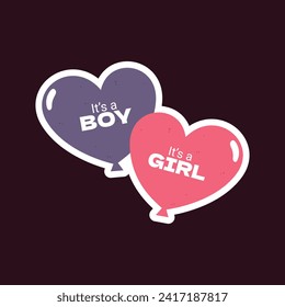 gender reveal party sticker. gender party sticker. boy or girl sticker. blue and pink color. Baby's gender reveal party. Vector Illustration design. Boy or girl reveal party.