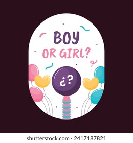 gender reveal party sticker. gender party sticker. boy or girl sticker. blue and pink color. Baby's gender reveal party. Vector Illustration design. Boy or girl reveal party.