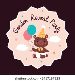 gender reveal party sticker. gender party sticker. boy or girl sticker. blue and pink color. Baby's gender reveal party. Vector Illustration design. Boy or girl reveal party.