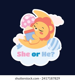 gender reveal party sticker. gender party sticker. boy or girl sticker. blue and pink color. Baby's gender reveal party. Vector Illustration design. Boy or girl reveal party.