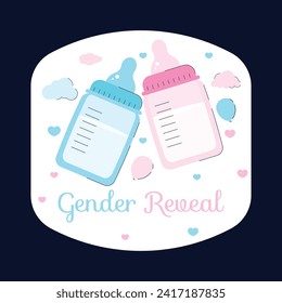 gender reveal party sticker. gender party sticker. boy or girl sticker. blue and pink color. Baby's gender reveal party. Vector Illustration design. Boy or girl reveal party.