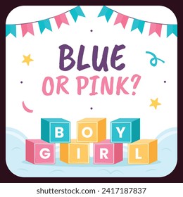 gender reveal party sticker. gender party sticker. boy or girl sticker. blue and pink color. Baby's gender reveal party. Vector Illustration design. Boy or girl reveal party.