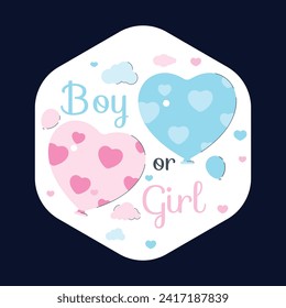 gender reveal party sticker. gender party sticker. boy or girl sticker. blue and pink color. Baby's gender reveal party. Vector Illustration design. Boy or girl reveal party.