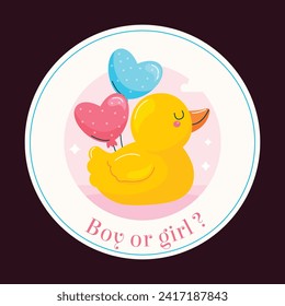 gender reveal party sticker. gender party sticker. boy or girl sticker. blue and pink color. Baby's gender reveal party. Vector Illustration design. Boy or girl reveal party.