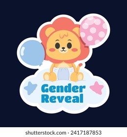 gender reveal party sticker. gender party sticker. boy or girl sticker. blue and pink color. Baby's gender reveal party. Vector Illustration design. Boy or girl reveal party.