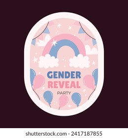 gender reveal party sticker. gender party sticker. boy or girl sticker. blue and pink color. Baby's gender reveal party. Vector Illustration design. Boy or girl reveal party.