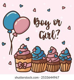 Gender reveal party sticker, boy or girl sticker. blue and pink color. Baby's gender reveal party. Vector Illustration design