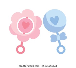 gender reveal pink and blue rattle isolated