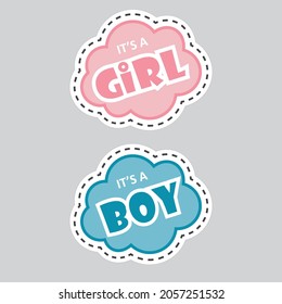 Gender reveal sticker: It's a Girl and It's a Boy. Vector template for Baby shower party decoration, invitation, announcement , poster, etc.