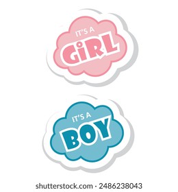 Gender reveal sticker: It's a Girl and It's a Boy. Vector template for Baby shower party decoration, invitation, announcement ,  etc.