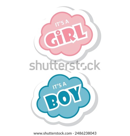 Gender reveal sticker: It's a Girl and It's a Boy. Vector template for Baby shower party decoration, invitation, announcement ,  etc.