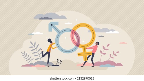 Gender Roles And Male Of Female Action Expectation Tiny Person Concept. Sex Role As Social Behaviors And Attitudes Based On Woman Or Man Stereotypes Vector Illustration. Equal Rights For Both Genders.