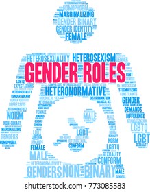 Gender Roles word cloud on a white background. 