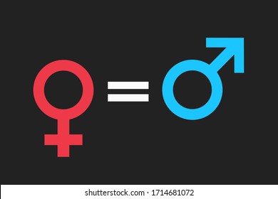 Gender And Sexual Equality - Male And Female Sex Symbol Are Equal - Sign Of Equation Between Symbols. Neutrality Between Man And Woman, Girl And Boy. Vector Illustration Isolated On White.