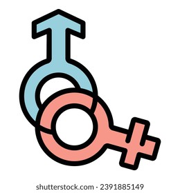 Vector de contorno de icono de signo de género. Símbolo masculino. Color del elemento femenino plano