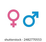 Gender sign symbols. Male and female sexual icon set. Male and female, man and woman, boy and girl. Blue and pink. Symbol of the feminine and masculine. Vector Icon, label, sign, sticker, illustration